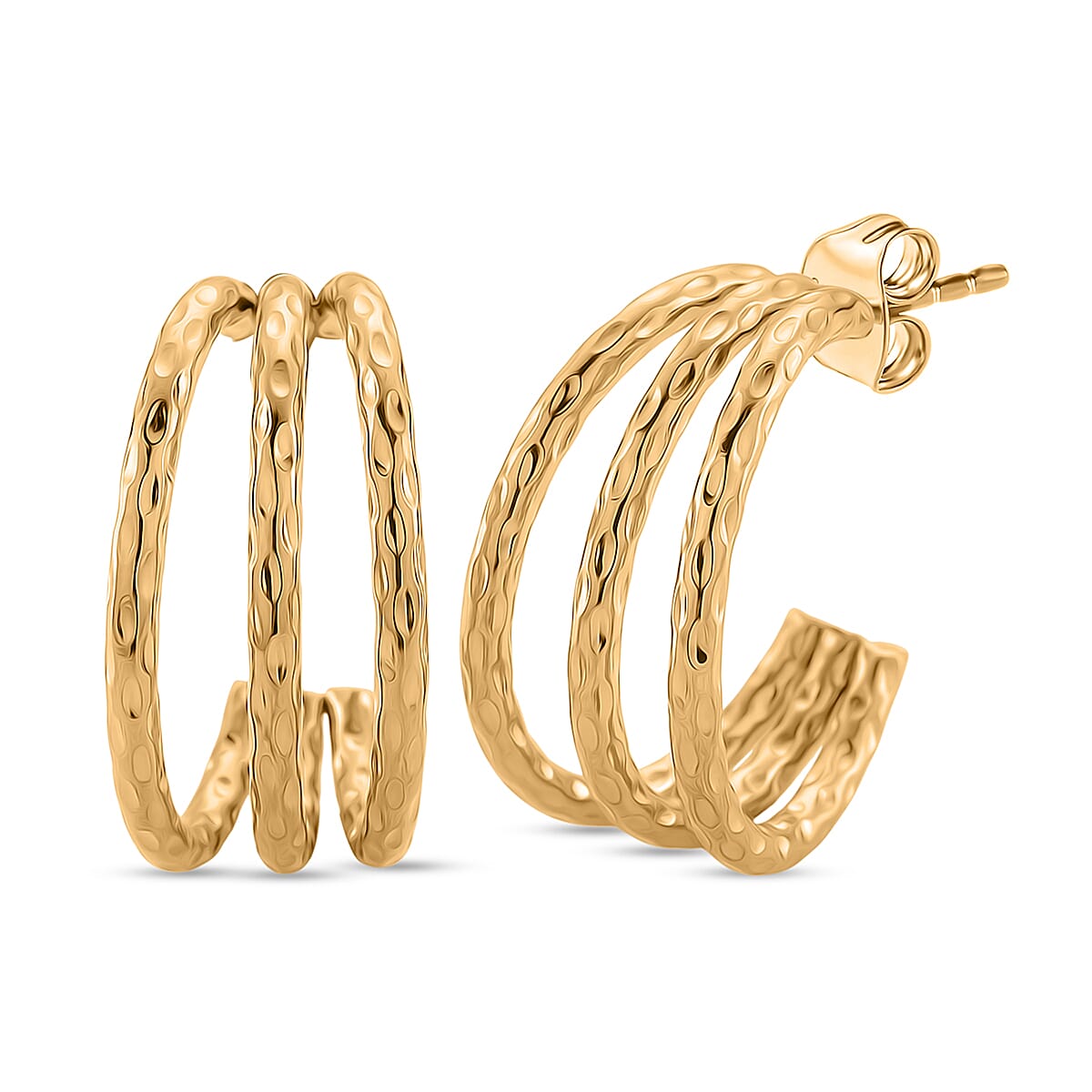 Designer Inspired Gold Tone Half Hoop Earrings with Push Backs