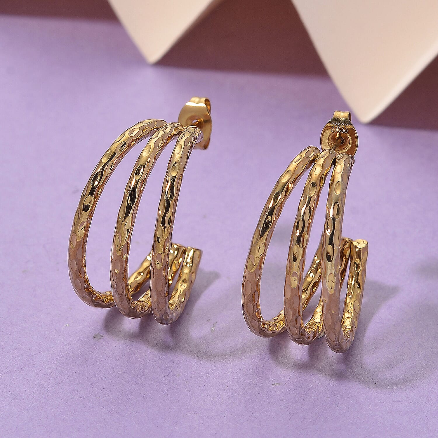 Designer Inspired Gold Tone Half Hoop Earrings with Push Backs