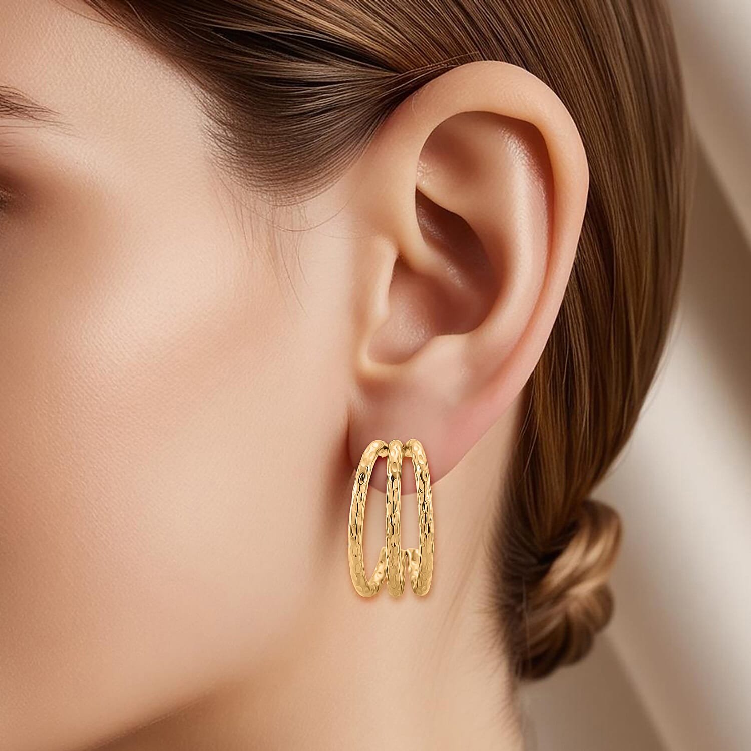 Designer Inspired Gold Tone Half Hoop Earrings with Push Backs