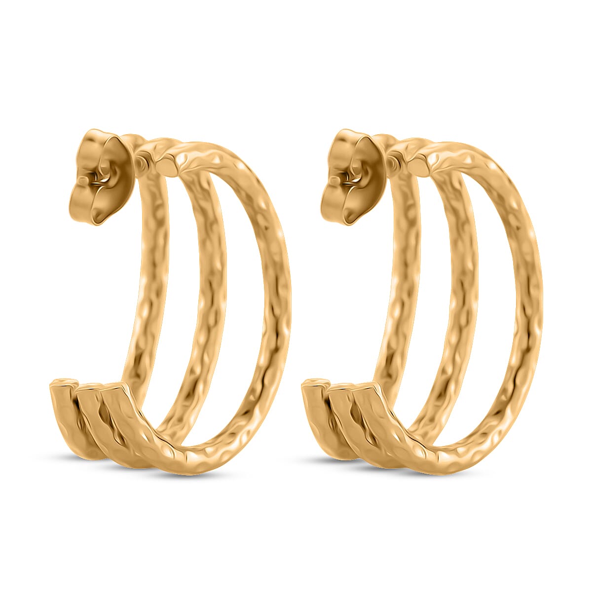 Designer Inspired Gold Tone Half Hoop Earrings with Push Backs