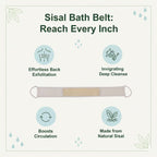Set of 6 Eco bath accessories -  bath belt, wooden foot file, mesh sponge, loofah block, oval sisal pad, oval wooden body massager