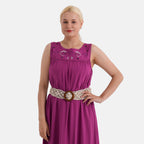 - Maisi Embroidery Umbrella Cut Dress with Elasticated Waist Belt (One Size) - Plum