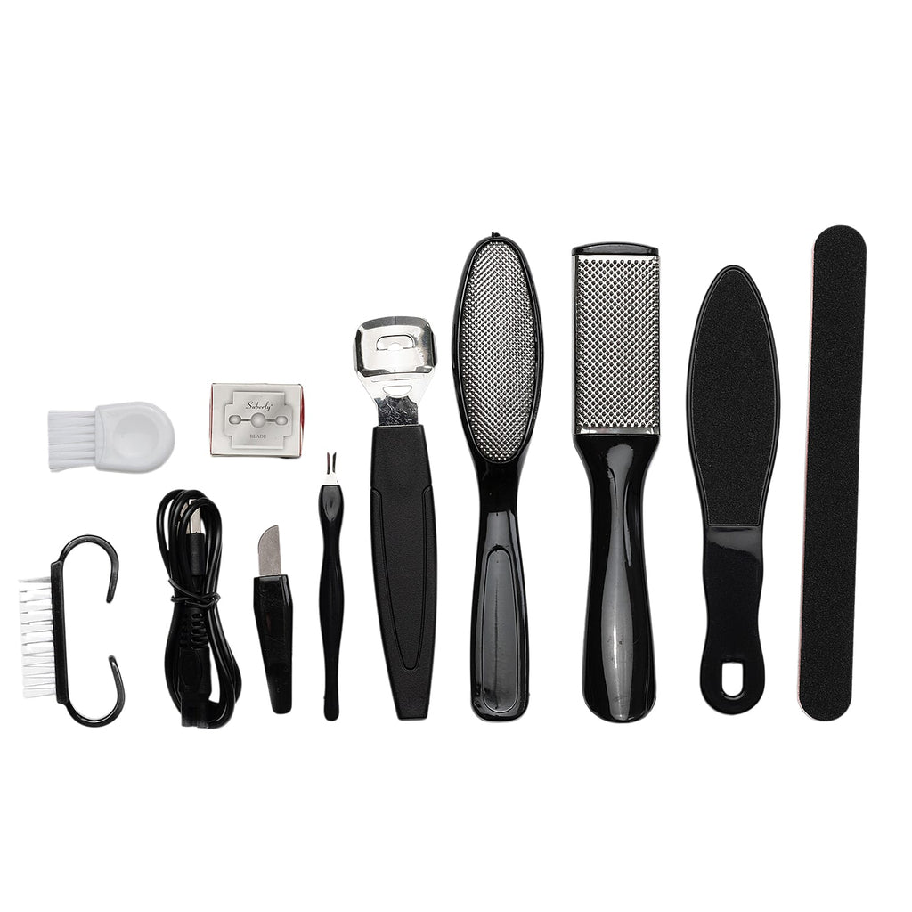 Foot Care Kit - 15 Piece Set including Electric Foot Polisher - Black
