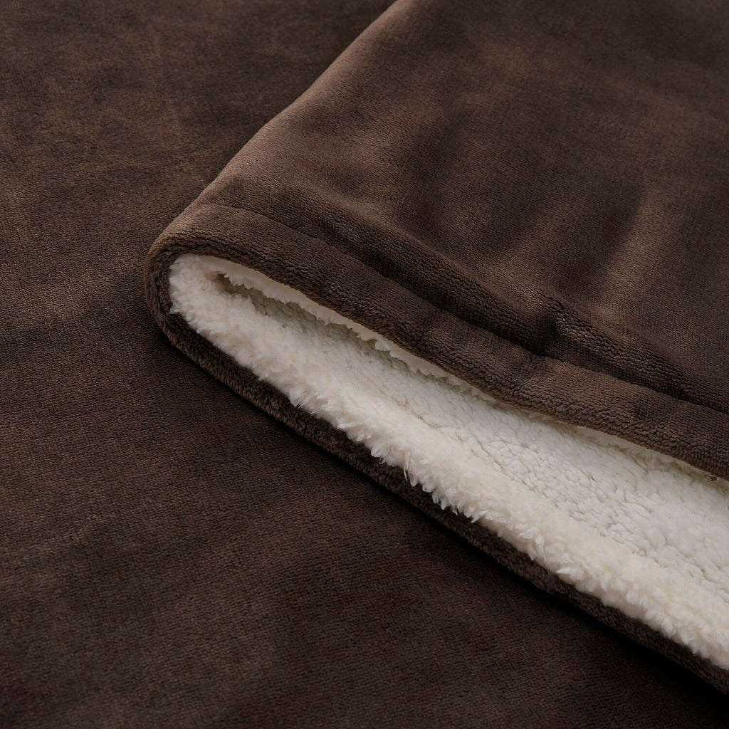 Electric Heated Double Layer Sherpa Blanket With 9 Heat Levels, Machine Washable and Timer (200x150 cm) - Brown