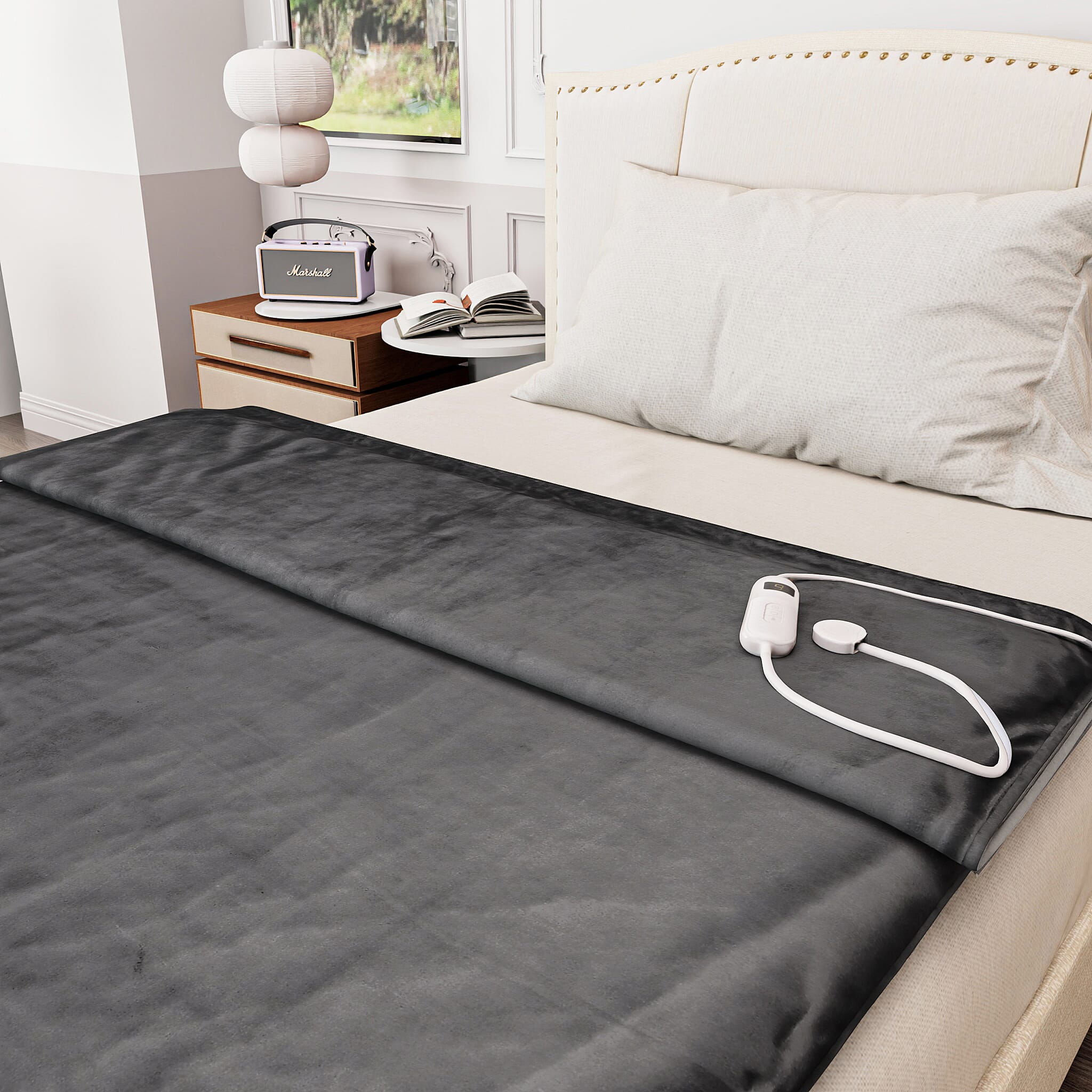Electric Heated Double Layer Sherpa Blanket With 9 Heat Levels, Machine Washable and Timer (200x150 cm) - Grey