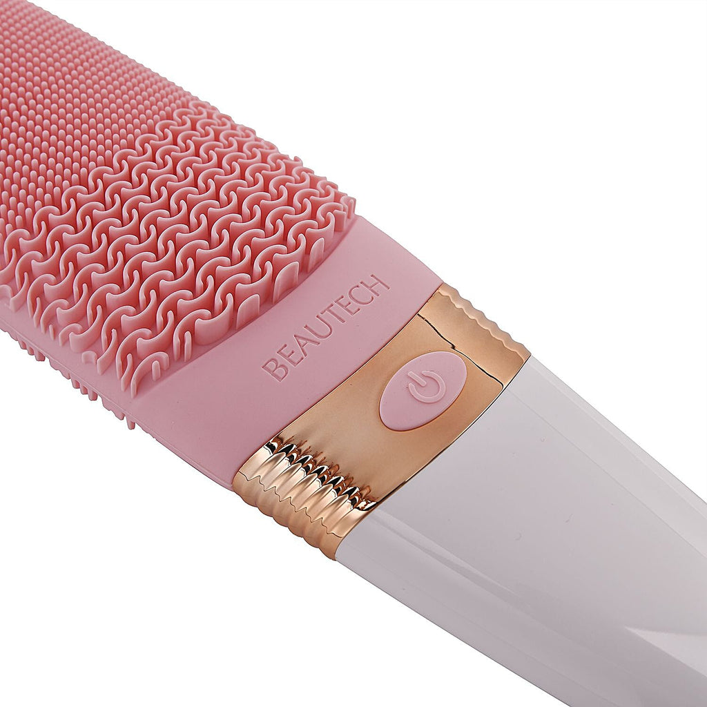 Electric Rotating Vibration Long Handle Silicone Bath Brush (Requires 2AA Batteries,Not Inc.) - Pink