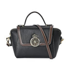 Elegant 100% Genuine Leather Crossbody Bag With Flip Top Zip Closure - Detachable Shoulder Trap - Black