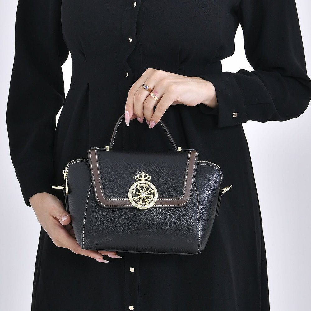 Elegant 100% Genuine Leather Crossbody Bag With Flip Top Zip Closure - Detachable Shoulder Trap - Black