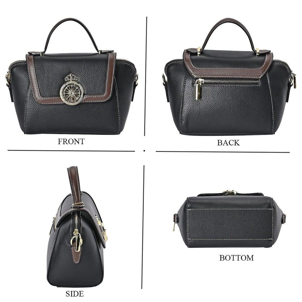 Elegant 100% Genuine Leather Crossbody Bag With Flip Top Zip Closure - Detachable Shoulder Trap - Black