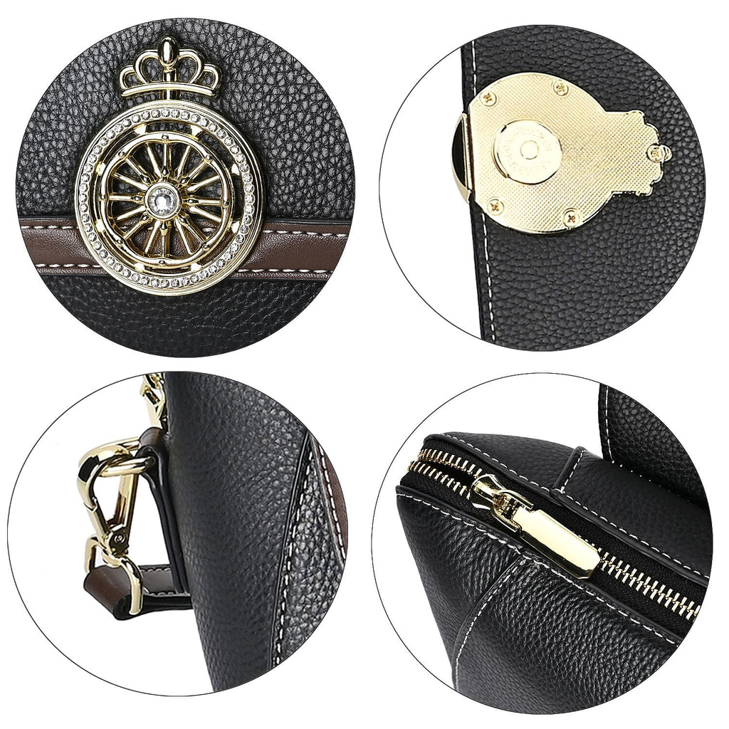 Elegant 100% Genuine Leather Crossbody Bag With Flip Top Zip Closure - Detachable Shoulder Trap - Black