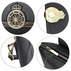 Elegant 100% Genuine Leather Crossbody Bag With Flip Top Zip Closure - Detachable Shoulder Trap - Black