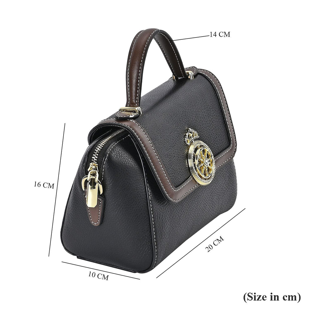 Elegant 100% Genuine Leather Crossbody Bag With Flip Top Zip Closure - Detachable Shoulder Trap - Black