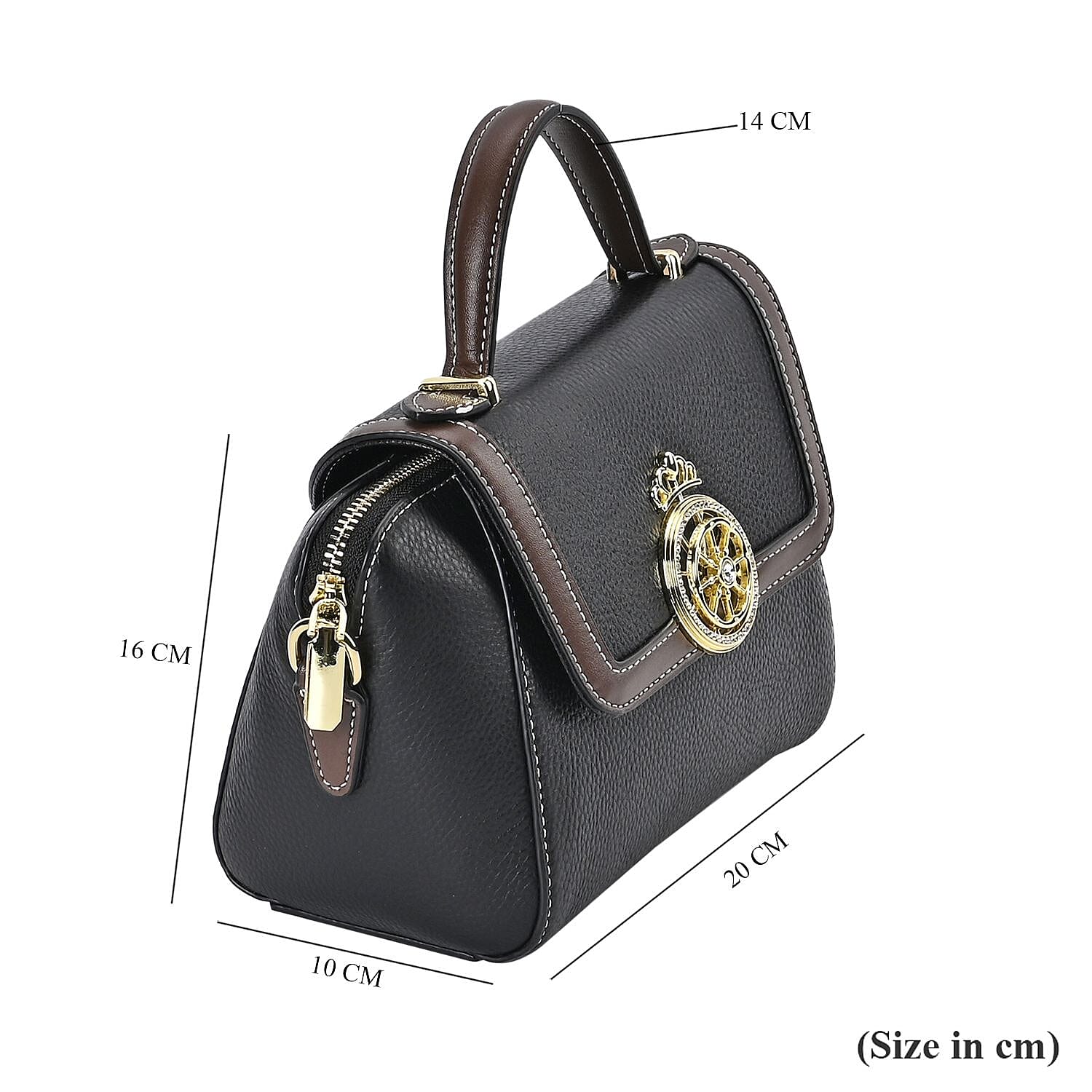 Elegant 100% Genuine Leather Crossbody Bag With Flip Top Zip Closure - Detachable Shoulder Trap - Black