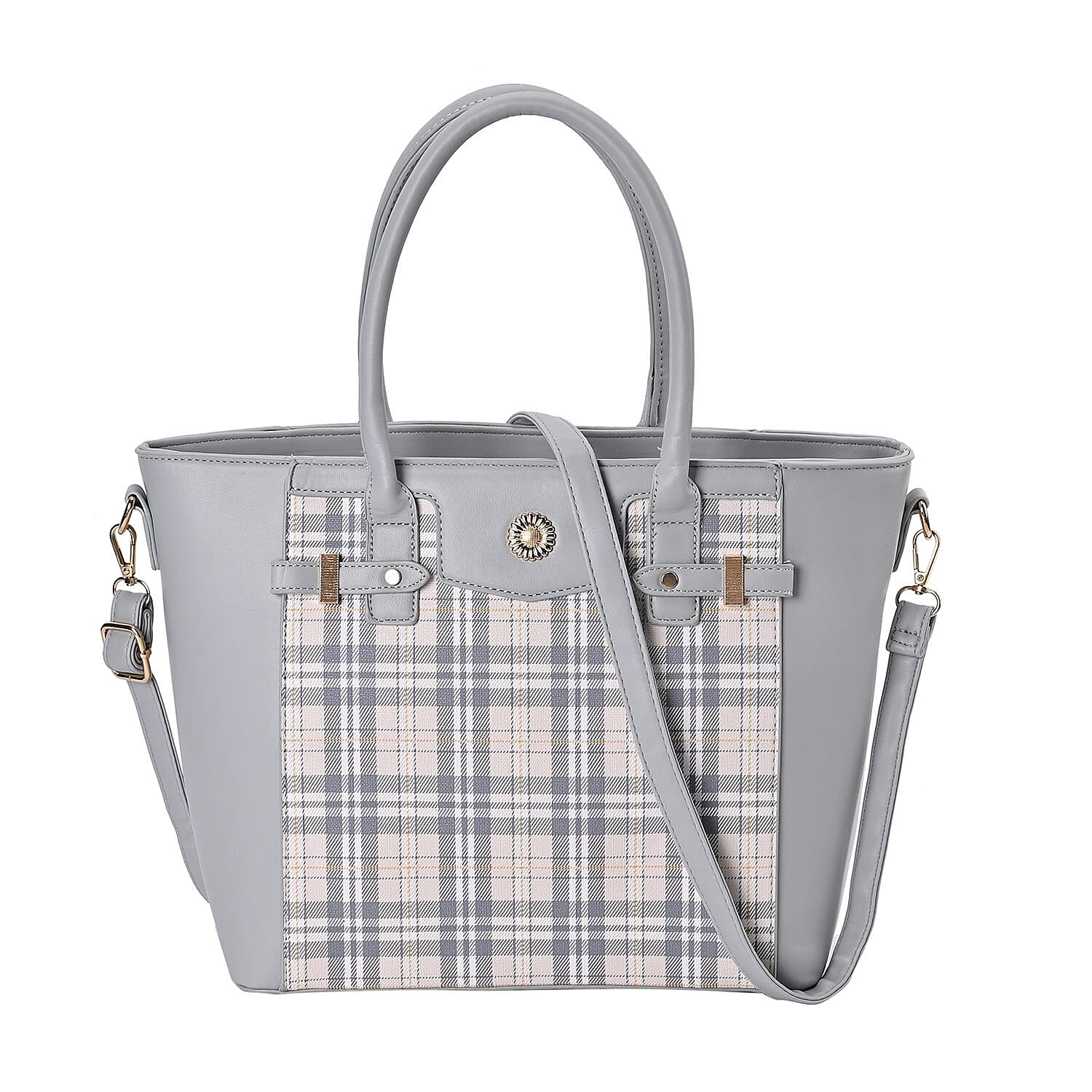 Elegant Checker Pattern Crossbody Bag With Handle Drop - Blue