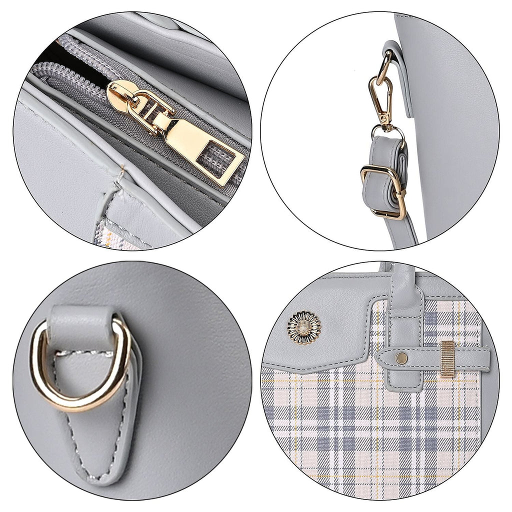 Elegant Checker Pattern Crossbody Bag With Handle Drop - Blue