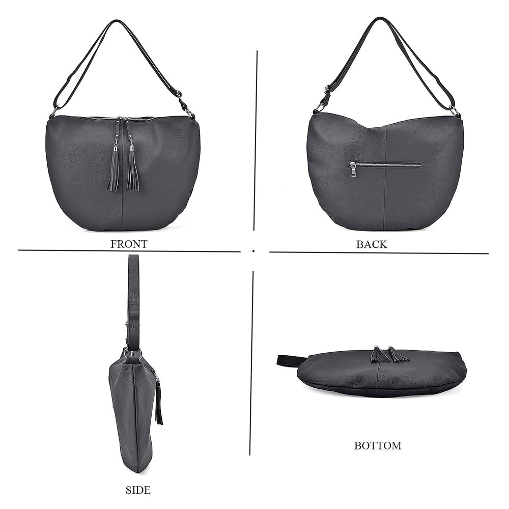 Hong Kong Closeout - Solid 100% Genuine Leather Crossbody Bag with Tassle Chain - Black