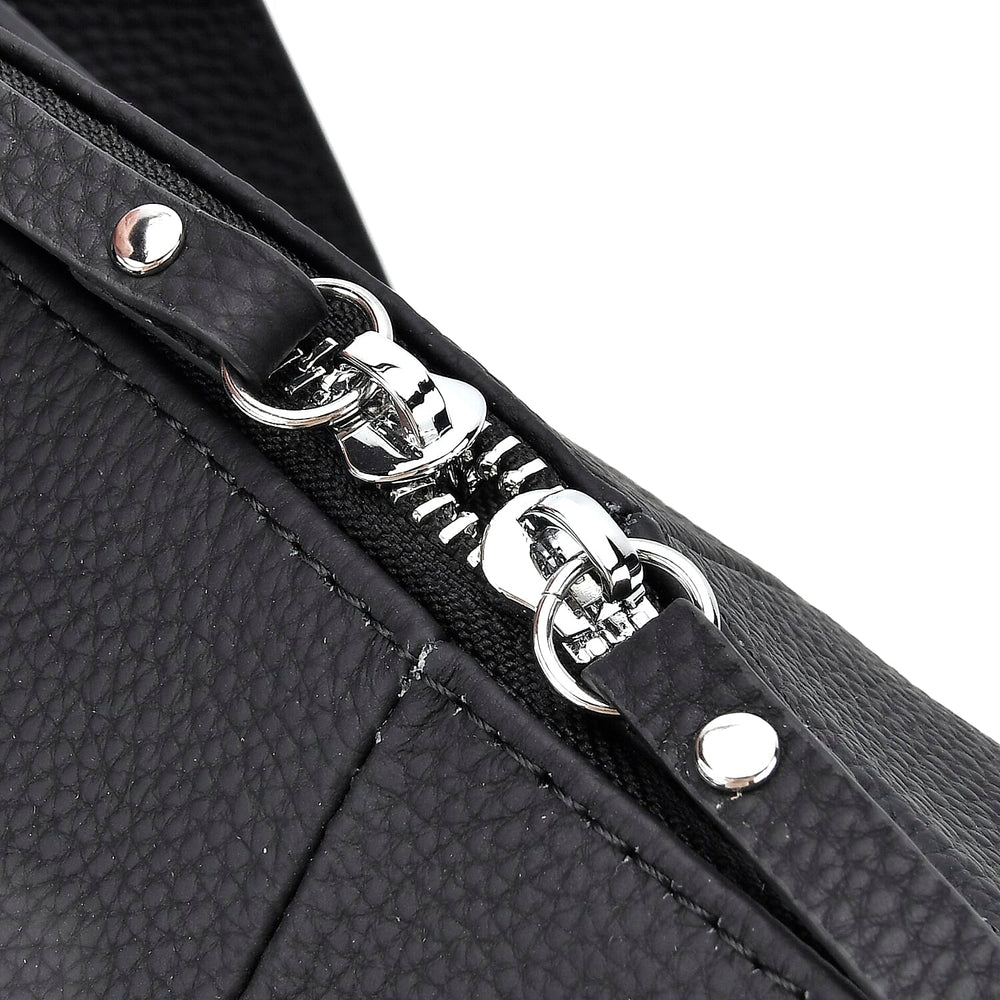 Hong Kong Closeout - Solid 100% Genuine Leather Crossbody Bag with Tassle Chain - Black