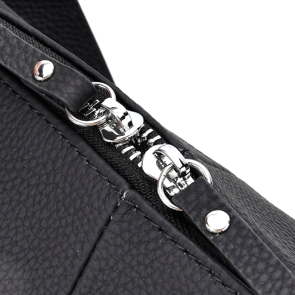 Hong Kong Closeout - Solid 100% Genuine Leather Crossbody Bag with Tassle Chain - Black