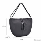 Hong Kong Closeout - Solid 100% Genuine Leather Crossbody Bag with Tassle Chain - Black