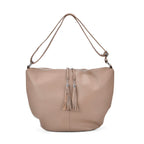Hong Kong Closeout - Solid 100% Genuine Leather Crossbody Bag with Tassle Chain - Khaki