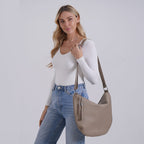 Hong Kong Closeout - Solid 100% Genuine Leather Crossbody Bag with Tassle Chain - Khaki