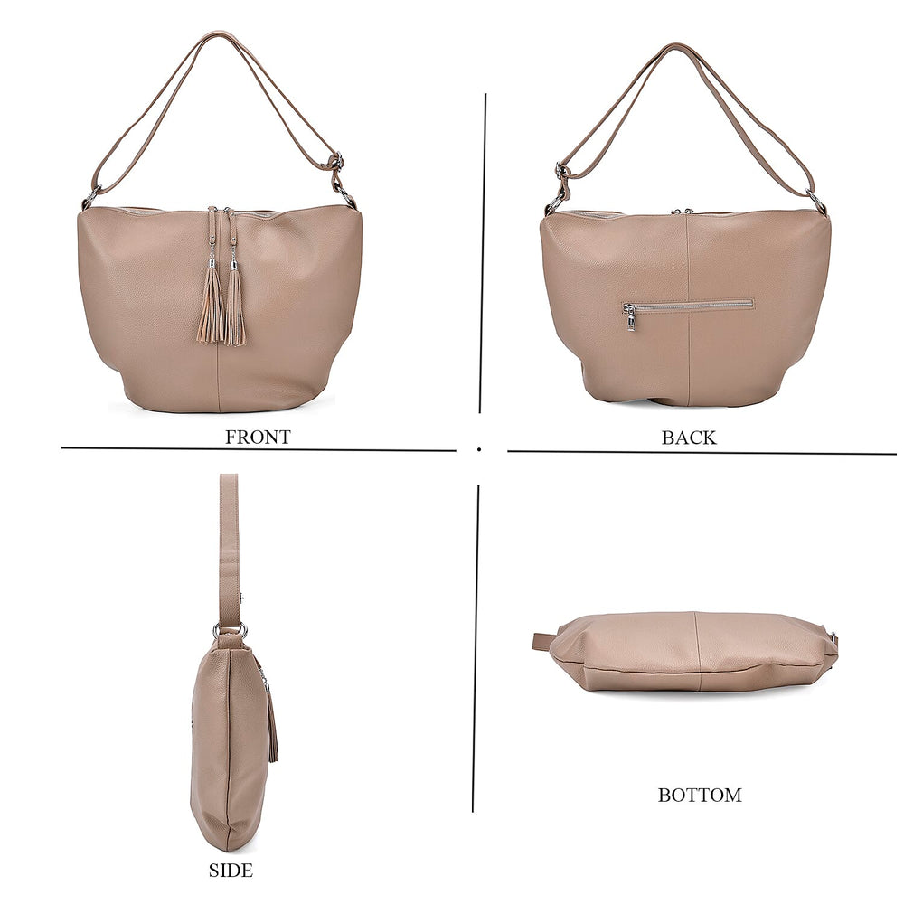 Hong Kong Closeout - Solid 100% Genuine Leather Crossbody Bag with Tassle Chain - Khaki