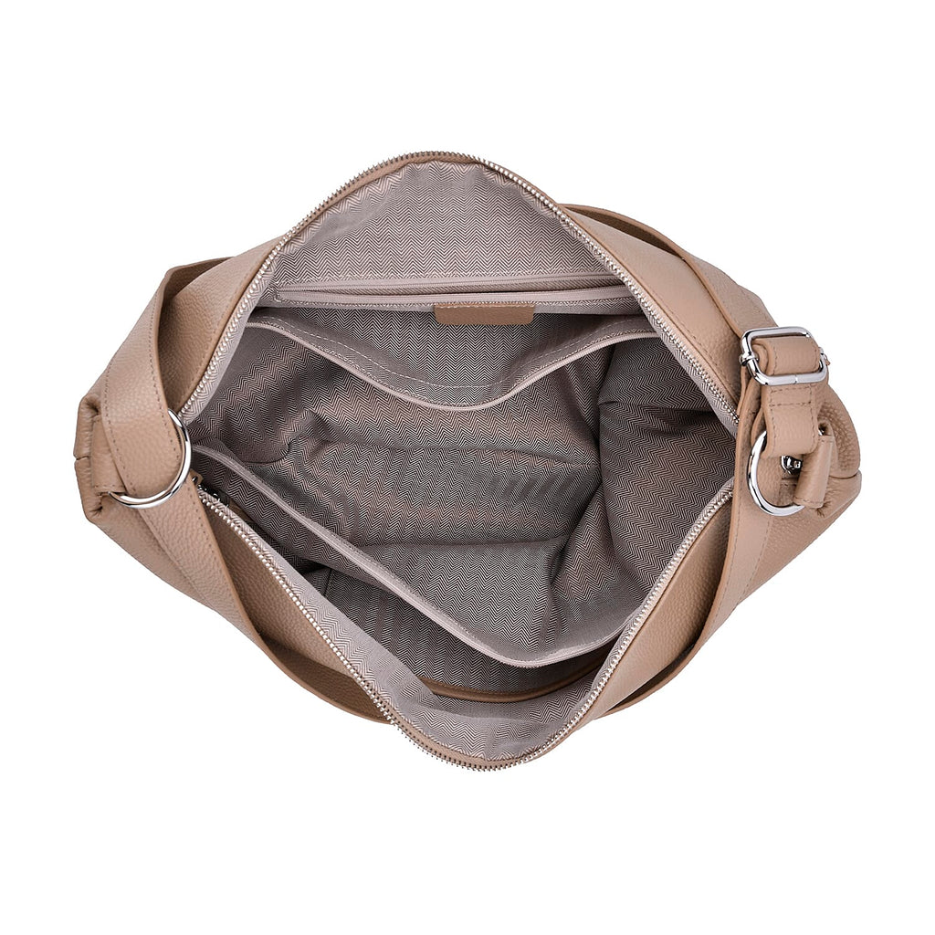 Hong Kong Closeout - Solid 100% Genuine Leather Crossbody Bag with Tassle Chain - Khaki