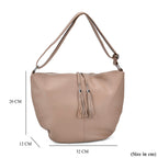 Hong Kong Closeout - Solid 100% Genuine Leather Crossbody Bag with Tassle Chain - Khaki