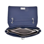 Elegant Genuine Leather Quilted Chevron Pattern Shoulder Bag with Chain Strap - Navy