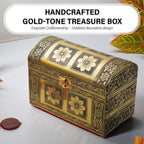 Elegant Handcrafted Treasure Box with Secure Clasp & Protective Interior (Size 20x11x14 cm) - Golden