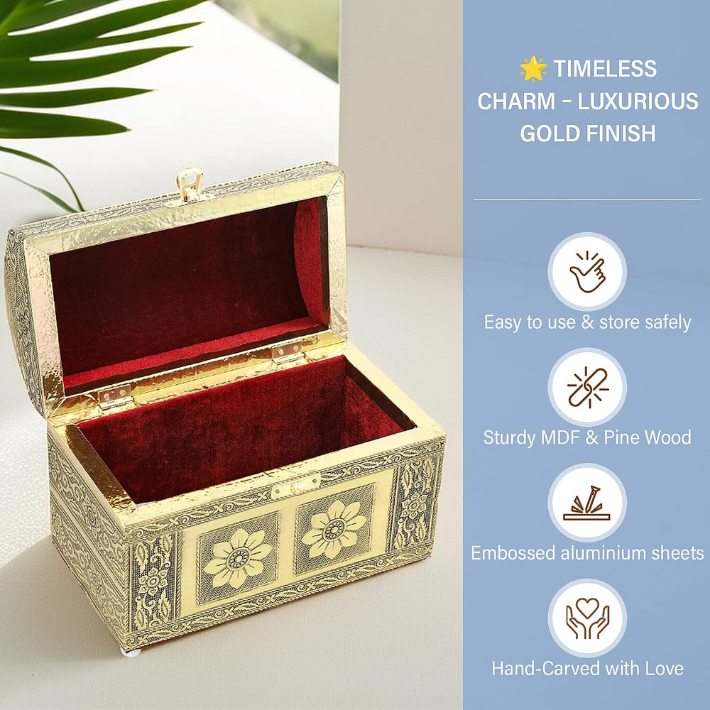 Elegant Handcrafted Treasure Box with Secure Clasp & Protective Interior (Size 20x11x14 cm) - Golden