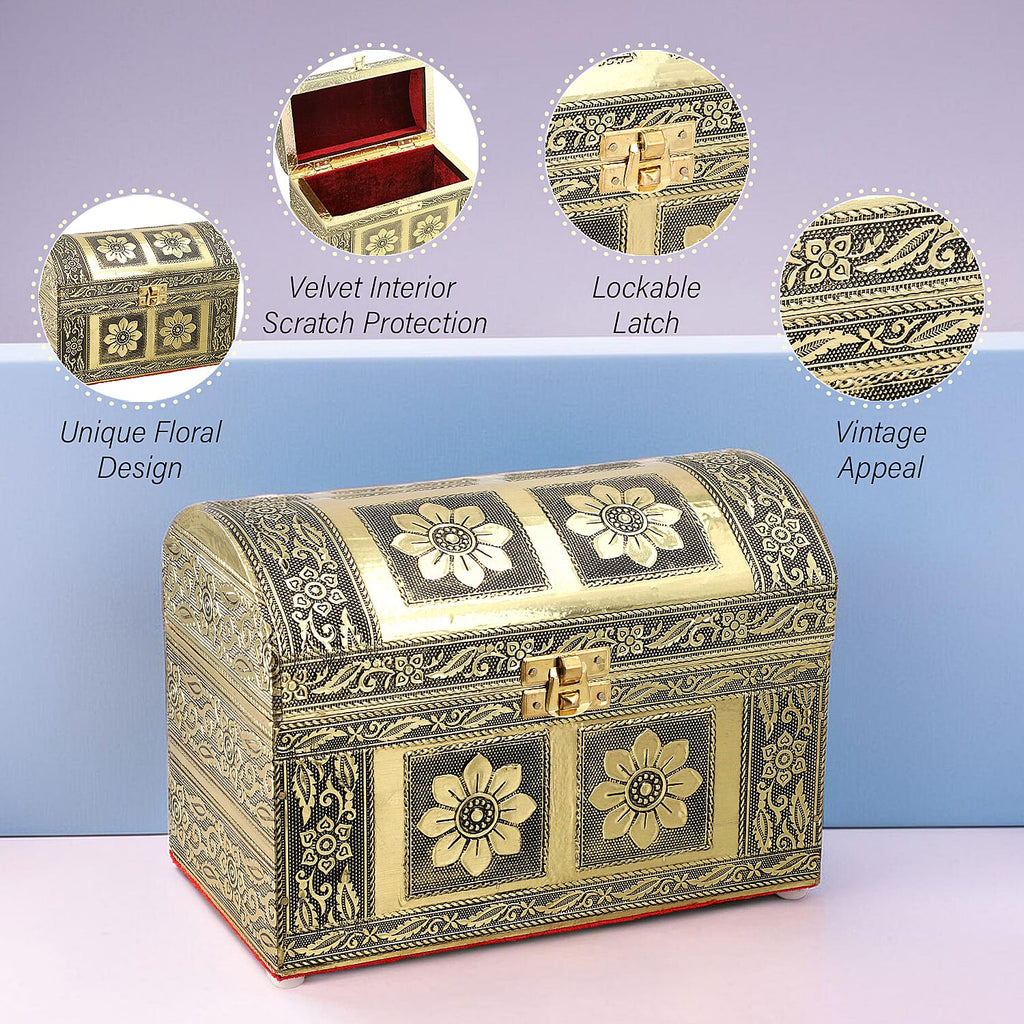 Elegant Handcrafted Treasure Box with Secure Clasp & Protective Interior (Size 20x11x14 cm) - Golden