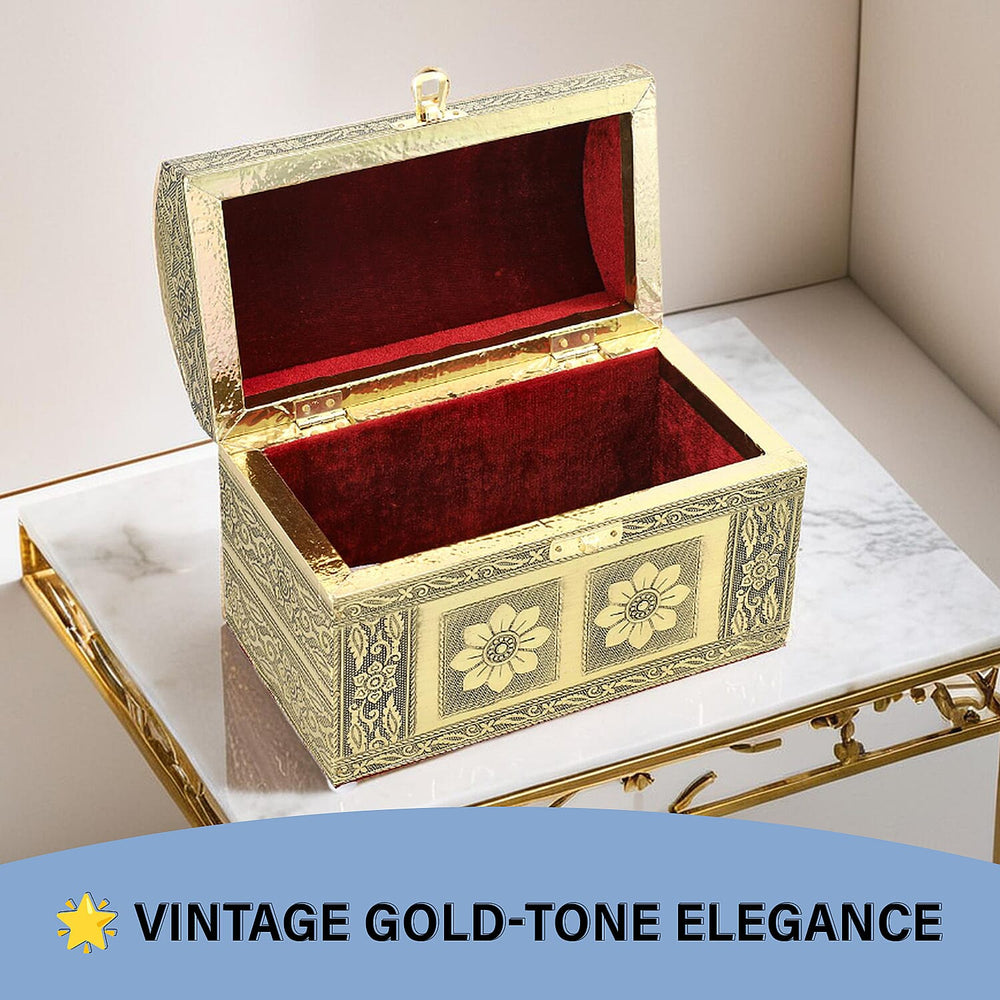 Elegant Handcrafted Treasure Box with Secure Clasp & Protective Interior (Size 20x11x14 cm) - Golden