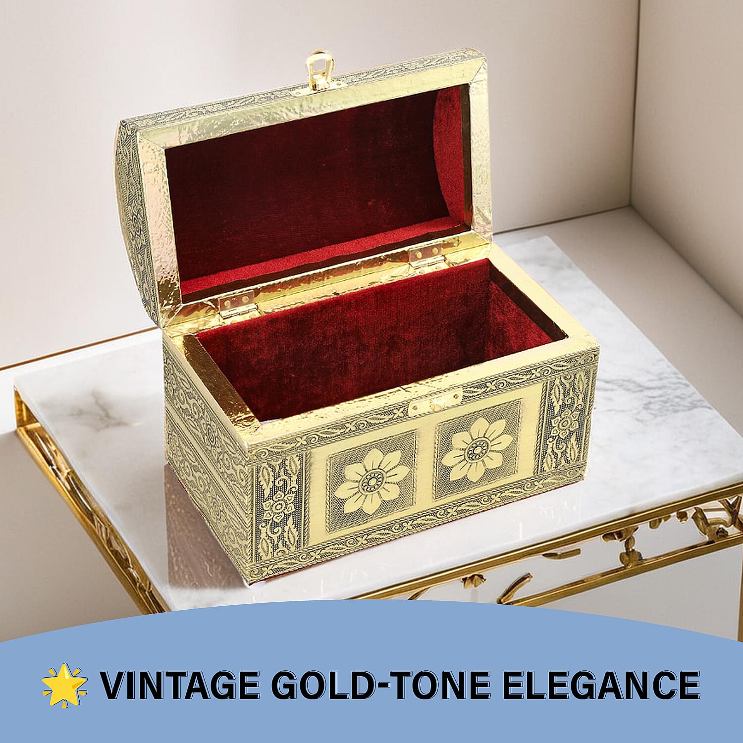 Elegant Handcrafted Treasure Box with Secure Clasp & Protective Interior (Size 20x11x14 cm) - Golden