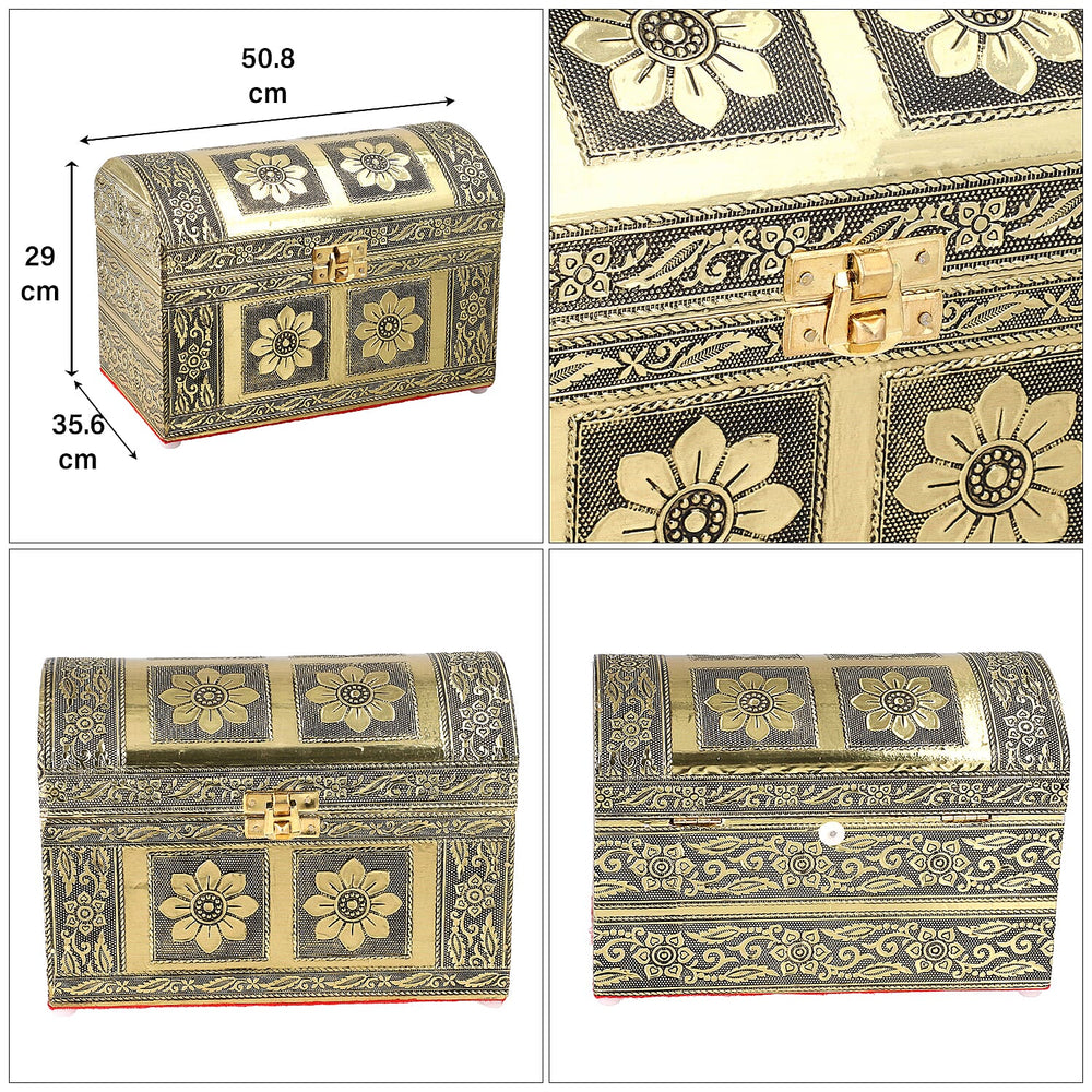 Elegant Handcrafted Treasure Box with Secure Clasp & Protective Interior (Size 20x11x14 cm) - Golden