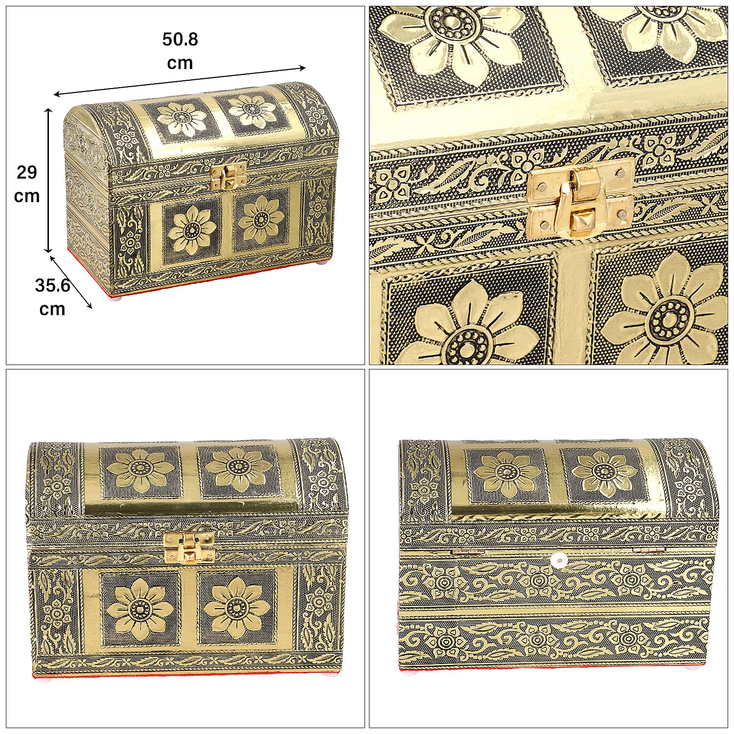 Elegant Handcrafted Treasure Box with Secure Clasp & Protective Interior (Size 20x11x14 cm) - Golden