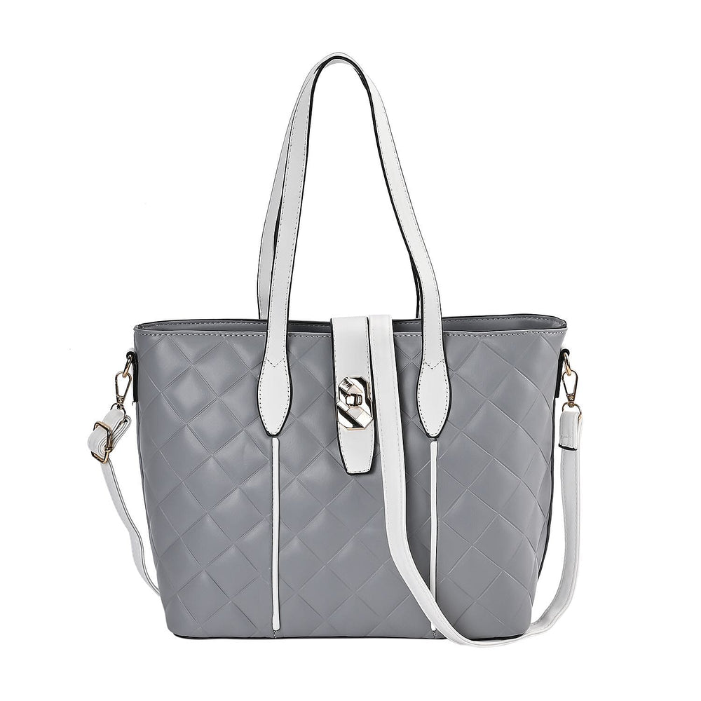 Designer Inspired Embossed Quilteed Crossbody Bag with Gold Tone Hardware - Grey