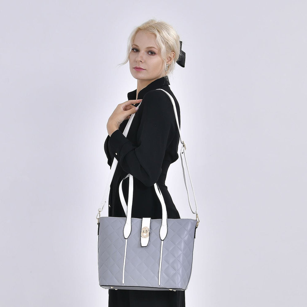 Designer Inspired Embossed Quilteed Crossbody Bag with Gold Tone Hardware - Grey