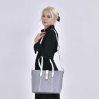 Designer Inspired Embossed Quilteed Crossbody Bag with Gold Tone Hardware - Grey