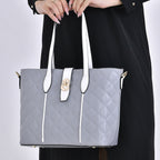Designer Inspired Embossed Quilteed Crossbody Bag with Gold Tone Hardware - Grey