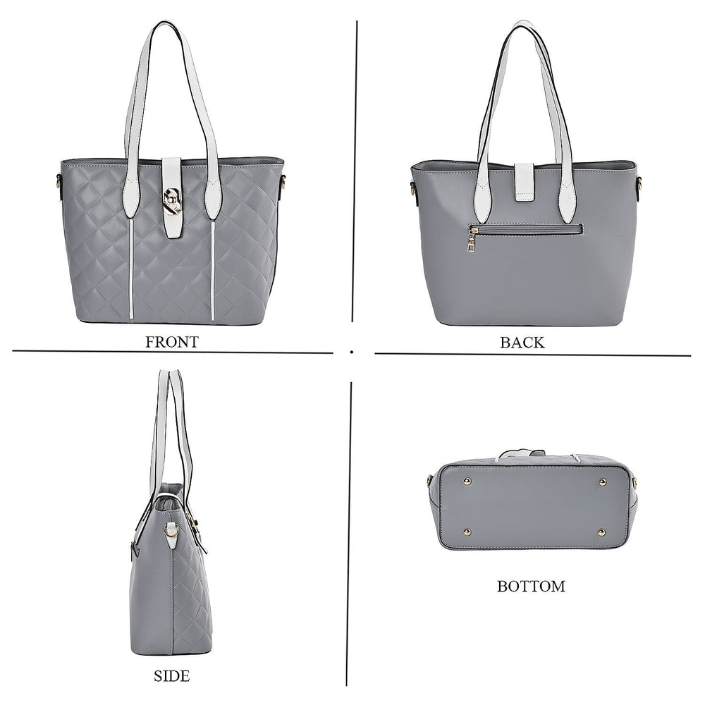 Designer Inspired Embossed Quilteed Crossbody Bag with Gold Tone Hardware - Grey