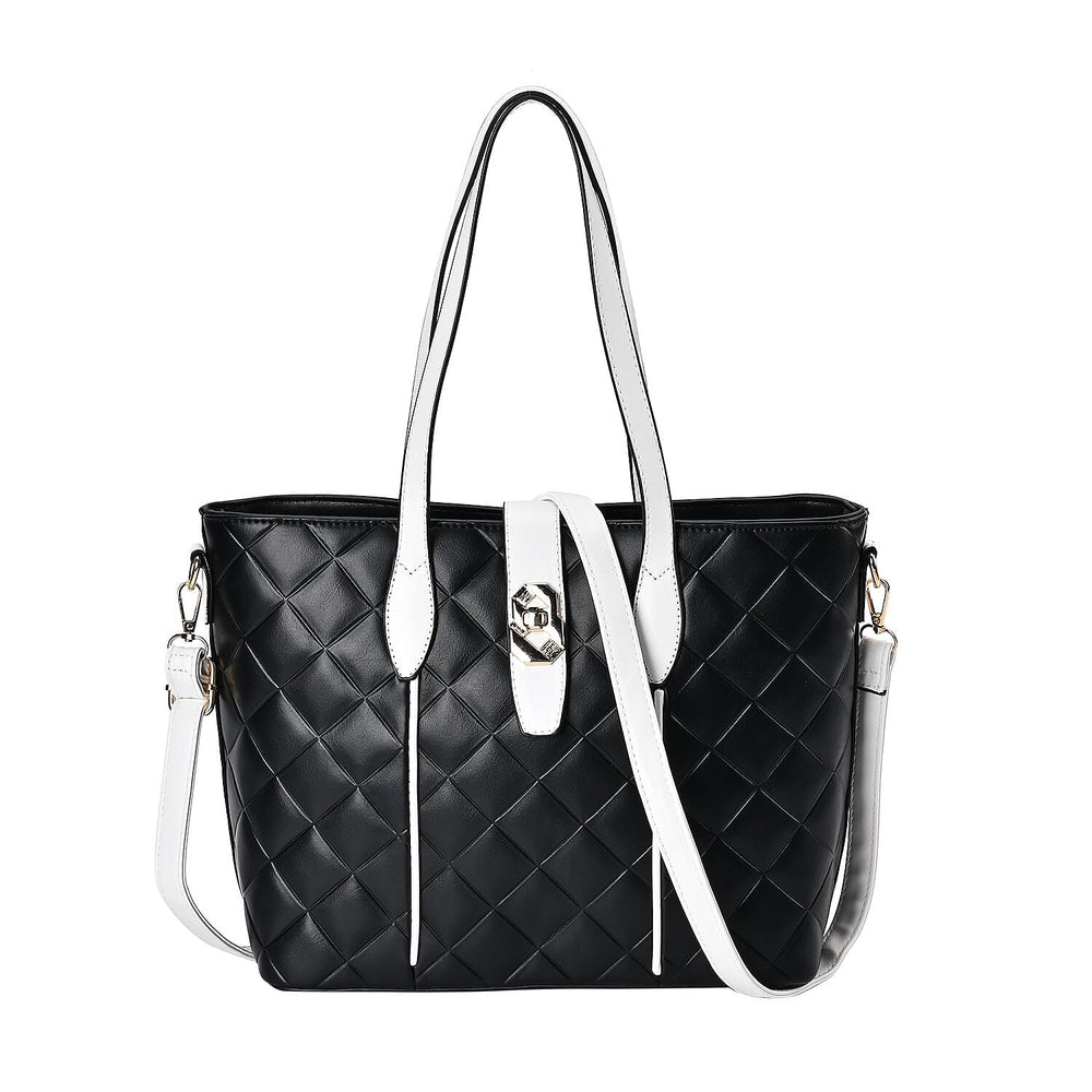 Designer Inspired Embossed Quilted Crossbody Bag with Gold Tone Hardware - Black