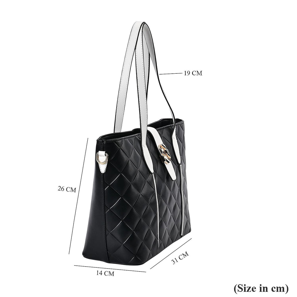 Designer Inspired Embossed Quilted Crossbody Bag with Gold Tone Hardware - Black