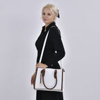 Embossed Four Leaf Clover Pattern Leatherette Crossbody Bag With Handle Drop - White - Tan
