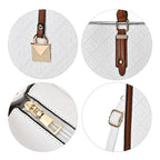 Embossed Four Leaf Clover Pattern Leatherette Crossbody Bag With Handle Drop - White - Tan