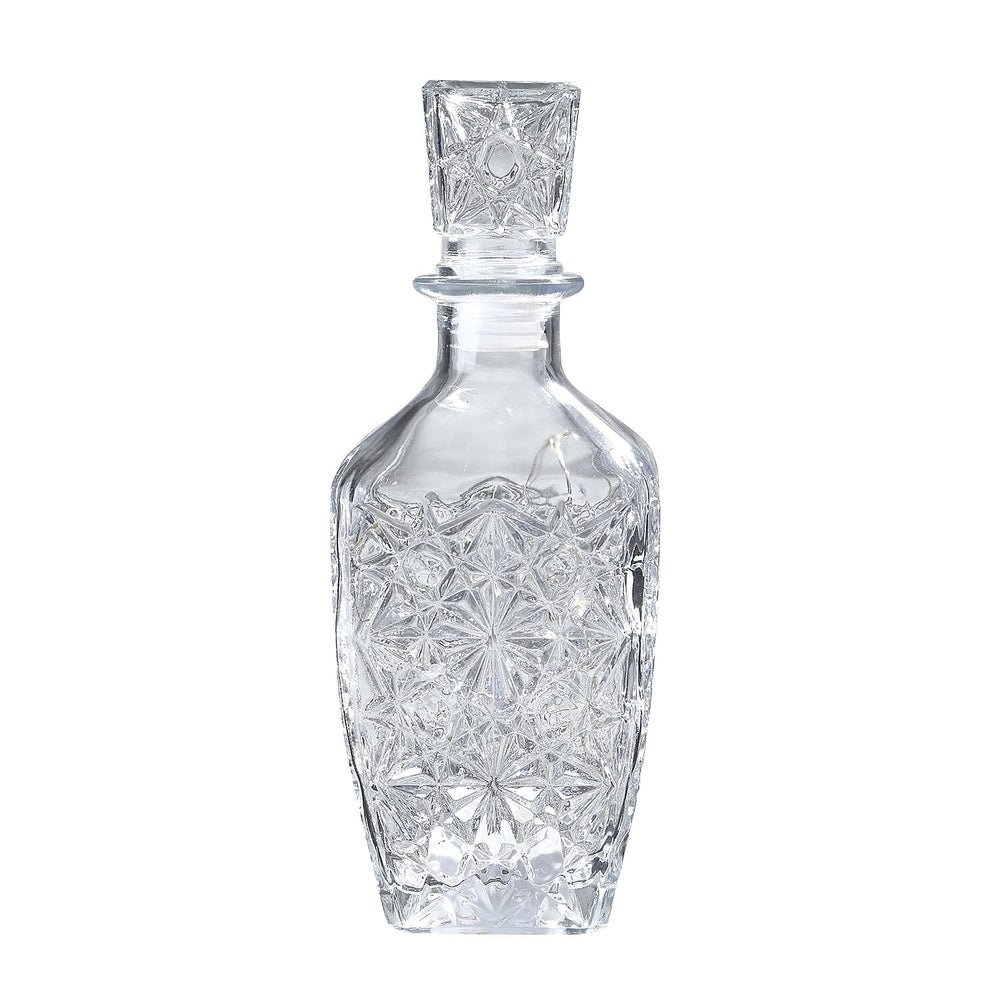 Embossed Glass Decanter with 18 Mini LED String Lights (Size 9x9x24 Cm)