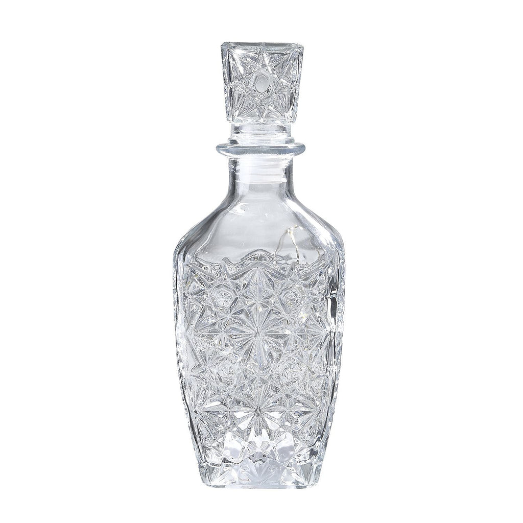 Embossed Glass Decanter with 18 Mini LED String Lights (Size 9x9x24 Cm)