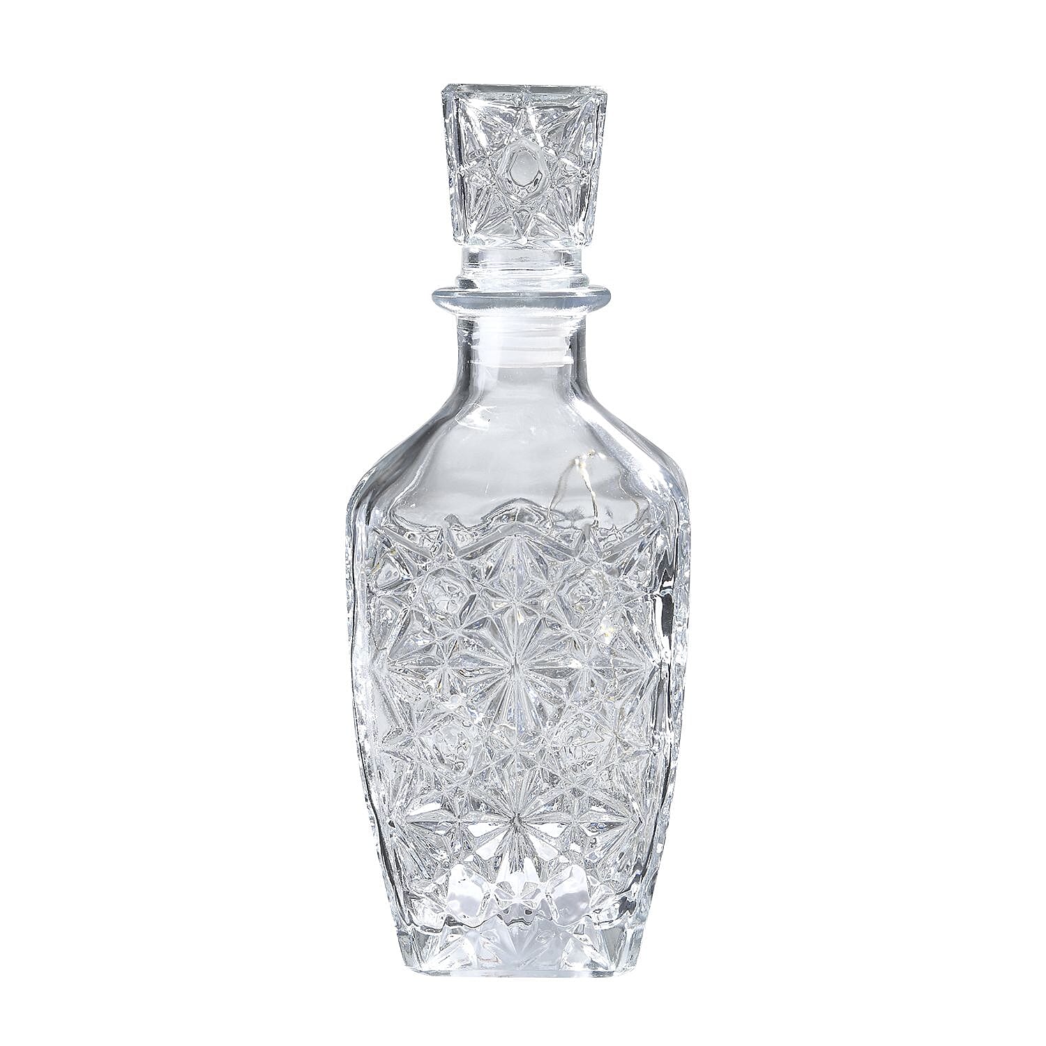 Embossed Glass Decanter with 18 Mini LED String Lights (Size 9x9x24 Cm)