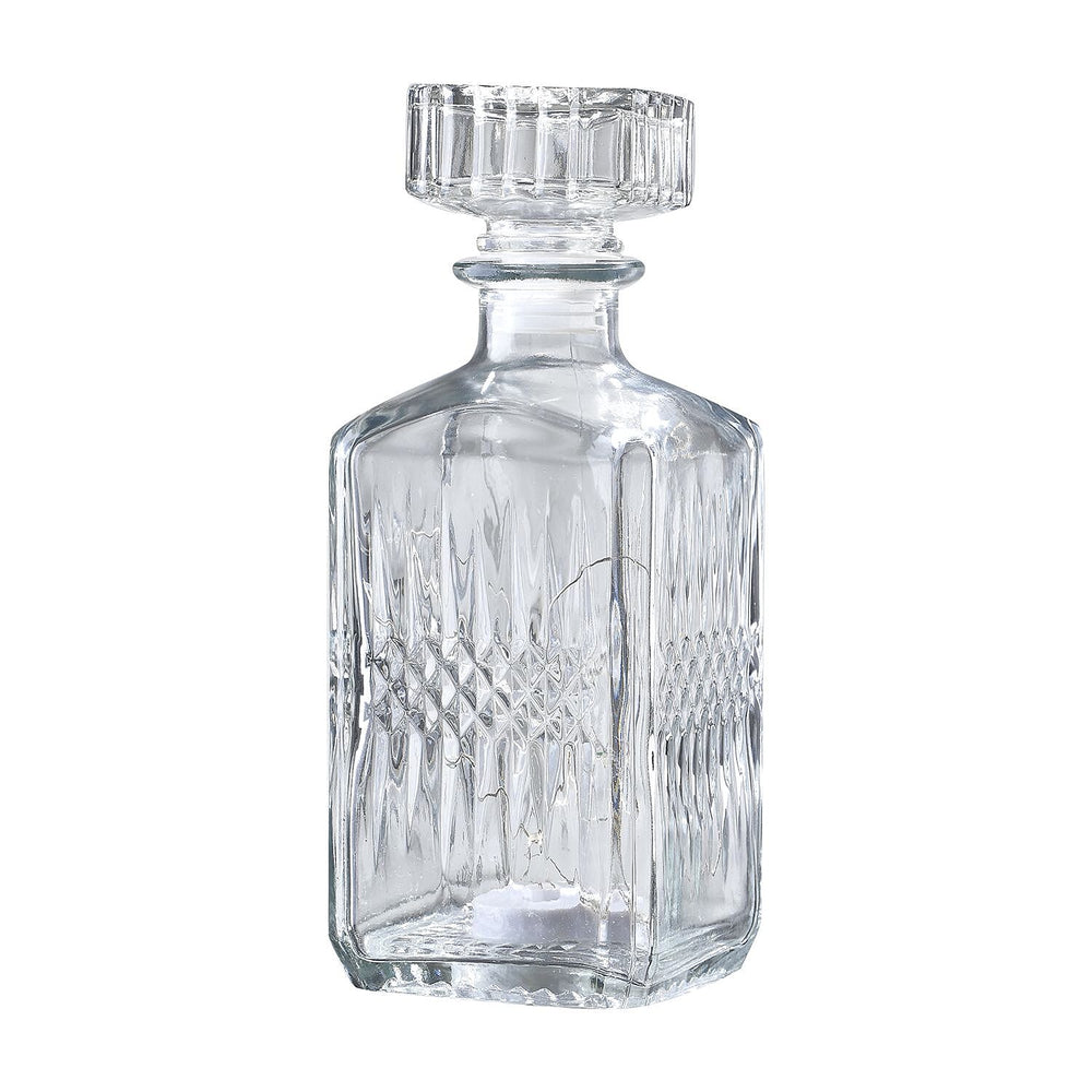Embossed Square Glass Bottle with 18 Mini LED String Lights (Size 9x9x23 Cm)