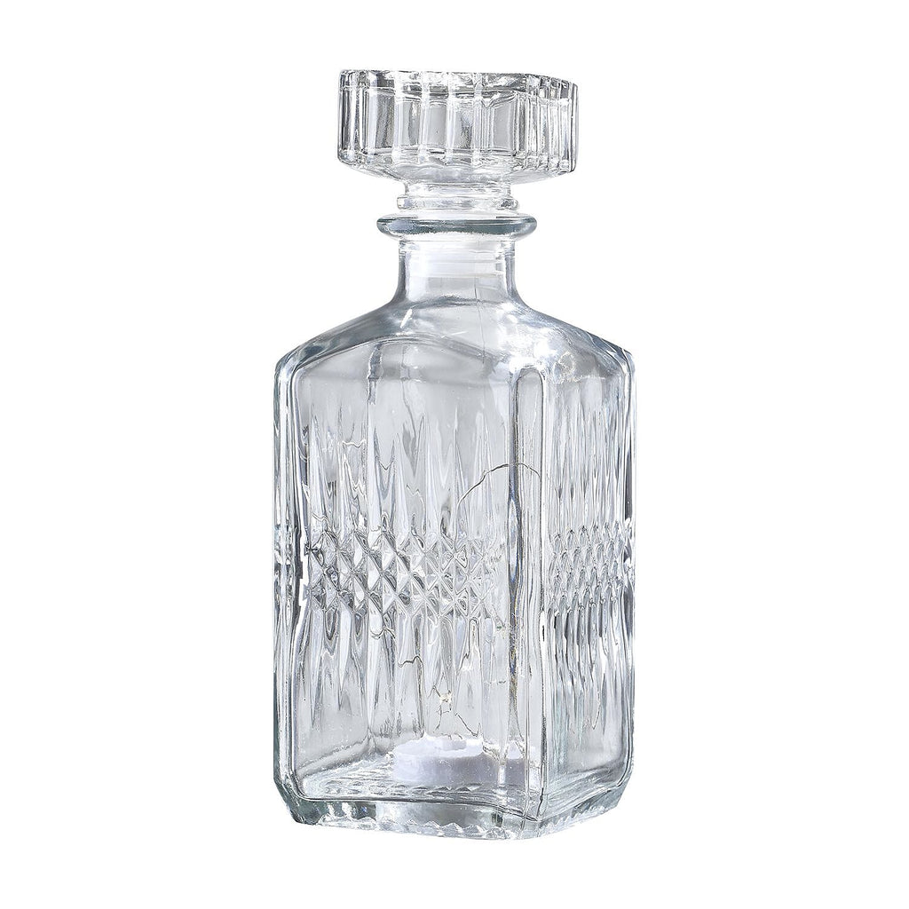 Embossed Square Glass Bottle with 18 Mini LED String Lights (Size 9x9x23 Cm)